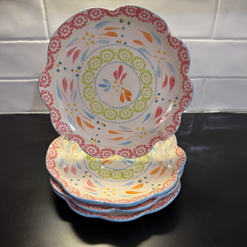 Temp-tations Tara Old World Springfetti Scalloped 8" Plates Set of 4
